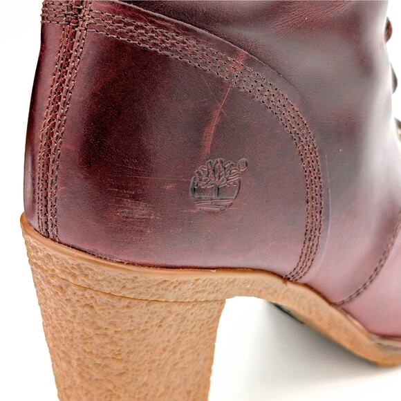 Timberland Glancy Lace-Up Boots Womens 9 Burgundy Leather Block Heel A18Z6 - Picture 7 of 13